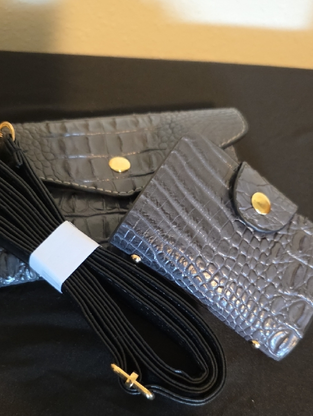 Women's Dark Grey Croc-Embossed Handbag and Wallet Set - Picture 2 of 10